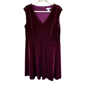 London Times Velvet V-Neck Fit & Flare Sleeveless Dress Sz 16W